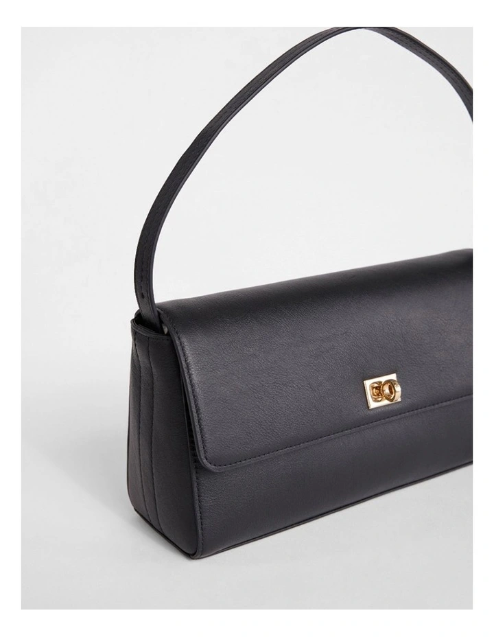 Concetta Leather Shoulder Bag Black in Black image 3