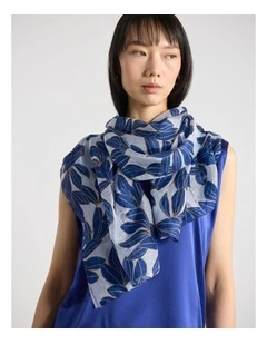 Waterlily Silk Scarf in Blue Multi