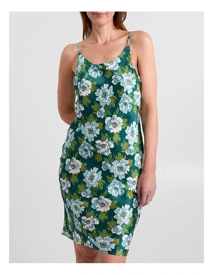 Acacia Short Silk Sleep Dress in Emerald Multi image 2