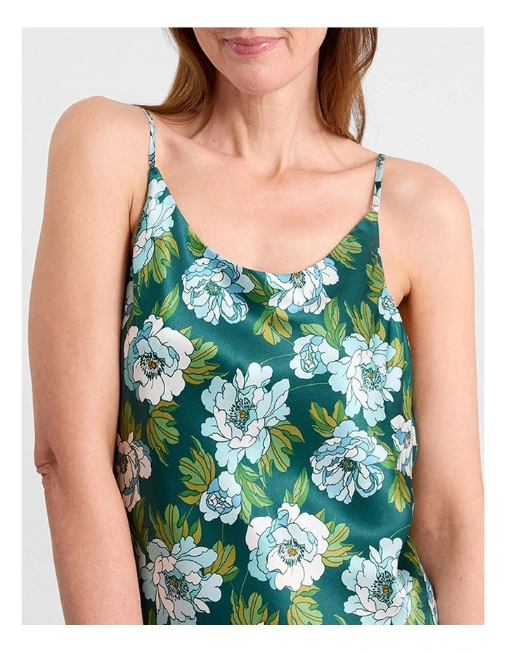 Acacia Short Silk Sleep Dress in Emerald Multi image 3