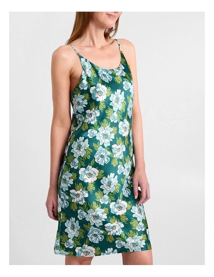 Acacia Short Silk Sleep Dress in Emerald Multi image 4
