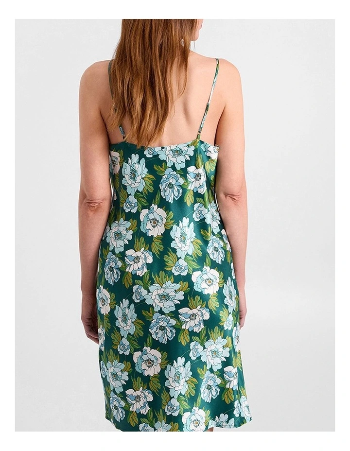 Acacia Short Silk Sleep Dress in Emerald Multi image 5