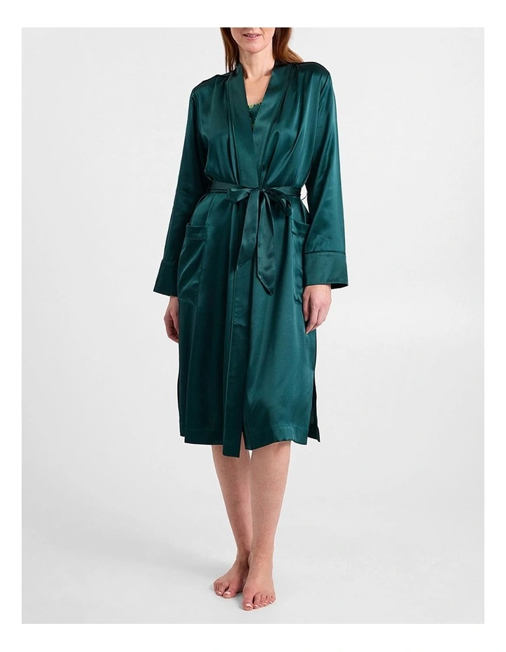Cannes Silk Sleep Robe in Emerald image 2