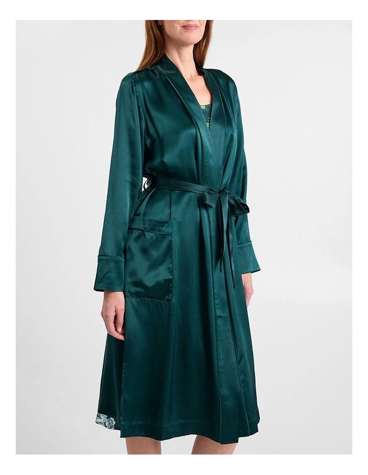 Cannes Silk Sleep Robe in Emerald image 3