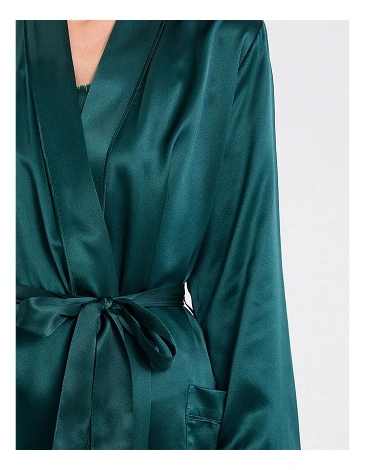 Cannes Silk Sleep Robe in Emerald image 5