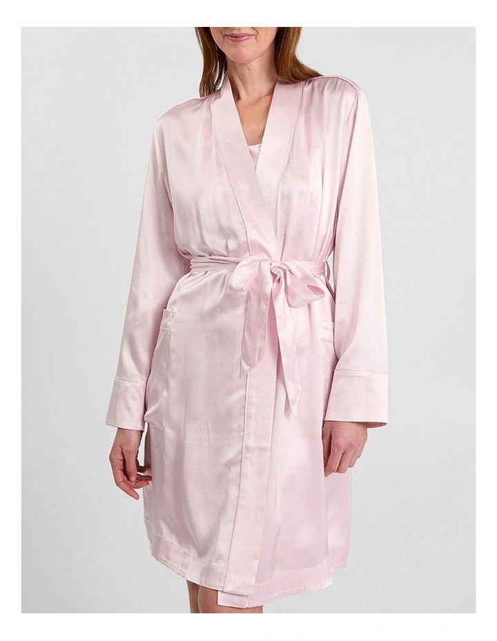 Cannes Short Silk Sleep Robe in Peony Pink image 2