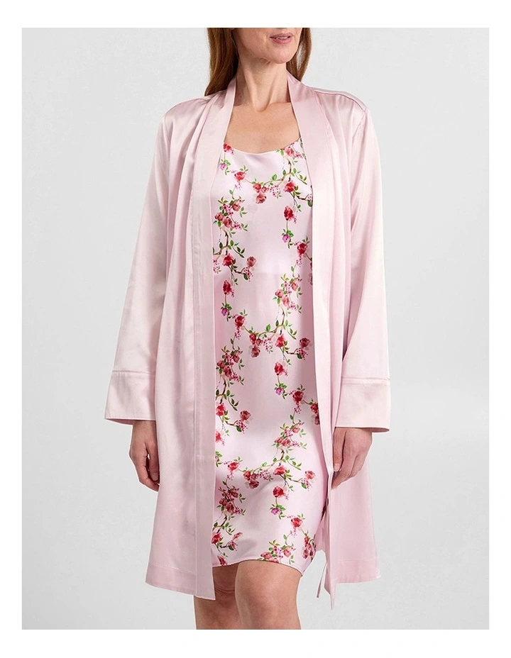 Cannes Short Silk Sleep Robe in Peony Pink image 3