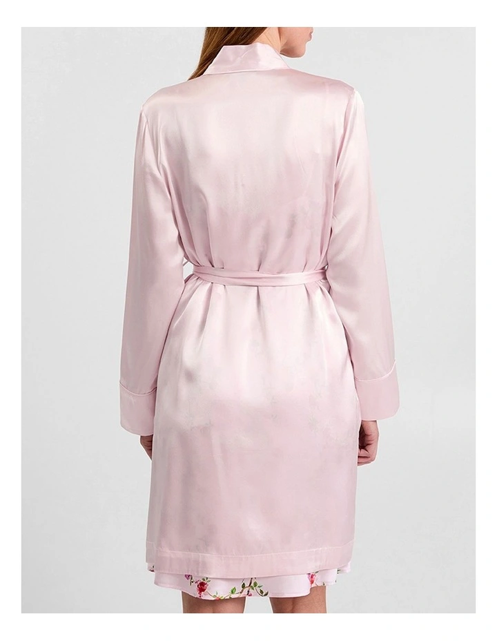 Cannes Short Silk Sleep Robe in Peony Pink image 4