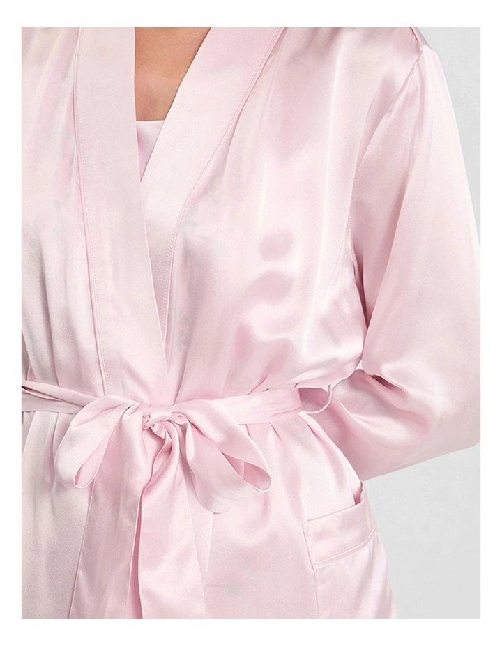 Cannes Short Silk Sleep Robe in Peony Pink image 5