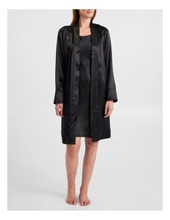 Cannes Short Silk Sleep Robe in Black