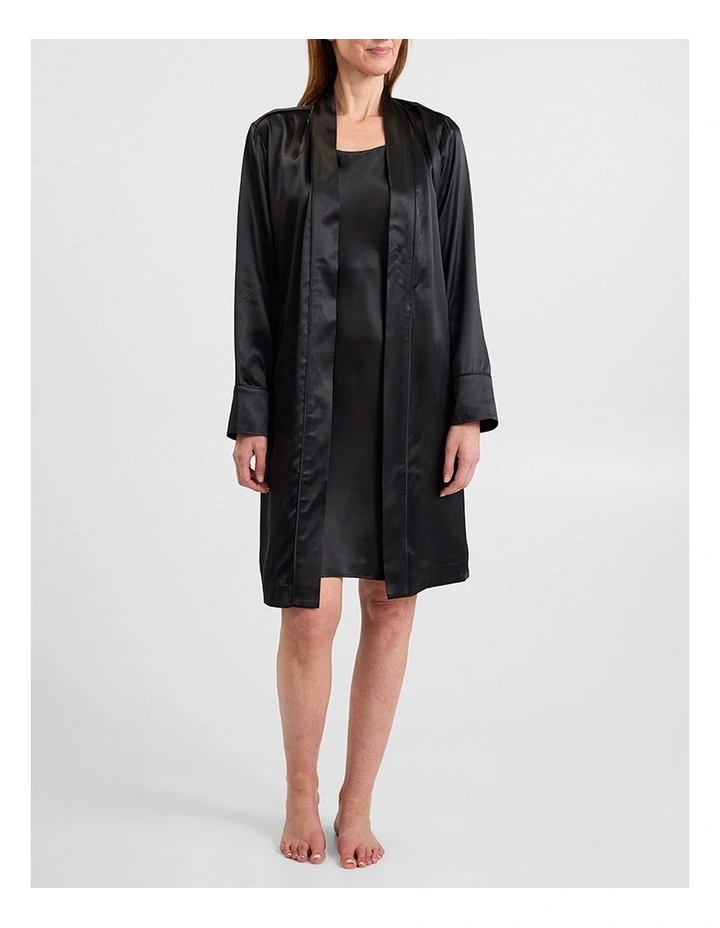 Cannes Short Silk Sleep Robe in Black image 1