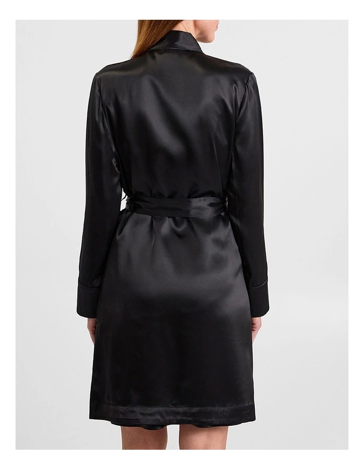 Cannes Short Silk Sleep Robe in Black image 3