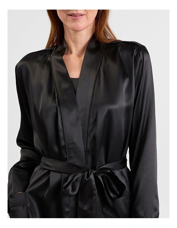 Cannes Short Silk Sleep Robe in Black image 4