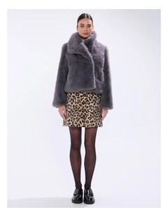 Mustang Faux Fur Jacket in Blue Silver
