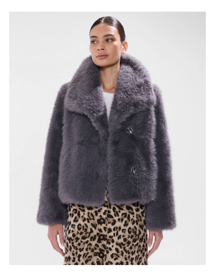 Mustang Faux Fur Jacket in Blue Silver image 1