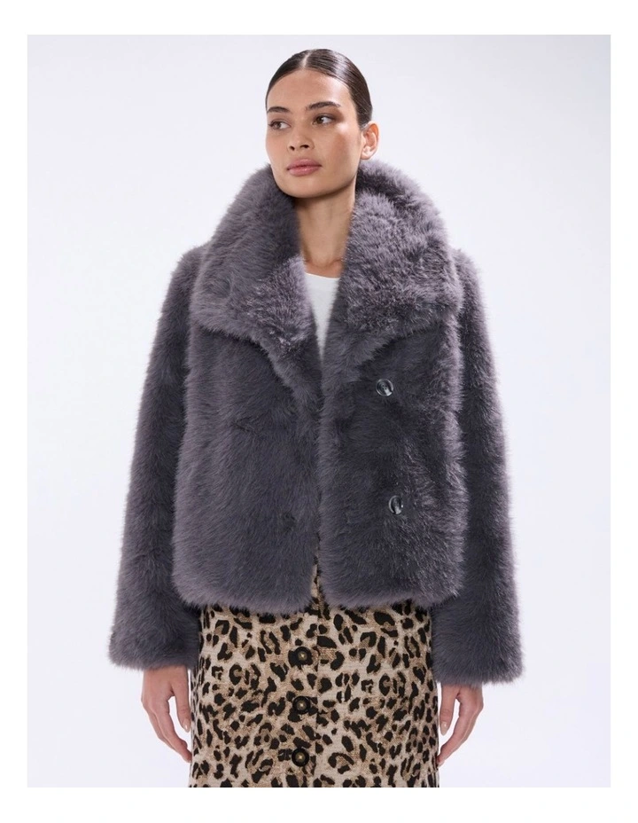 Mustang Faux Fur Jacket in Blue Silver image 2