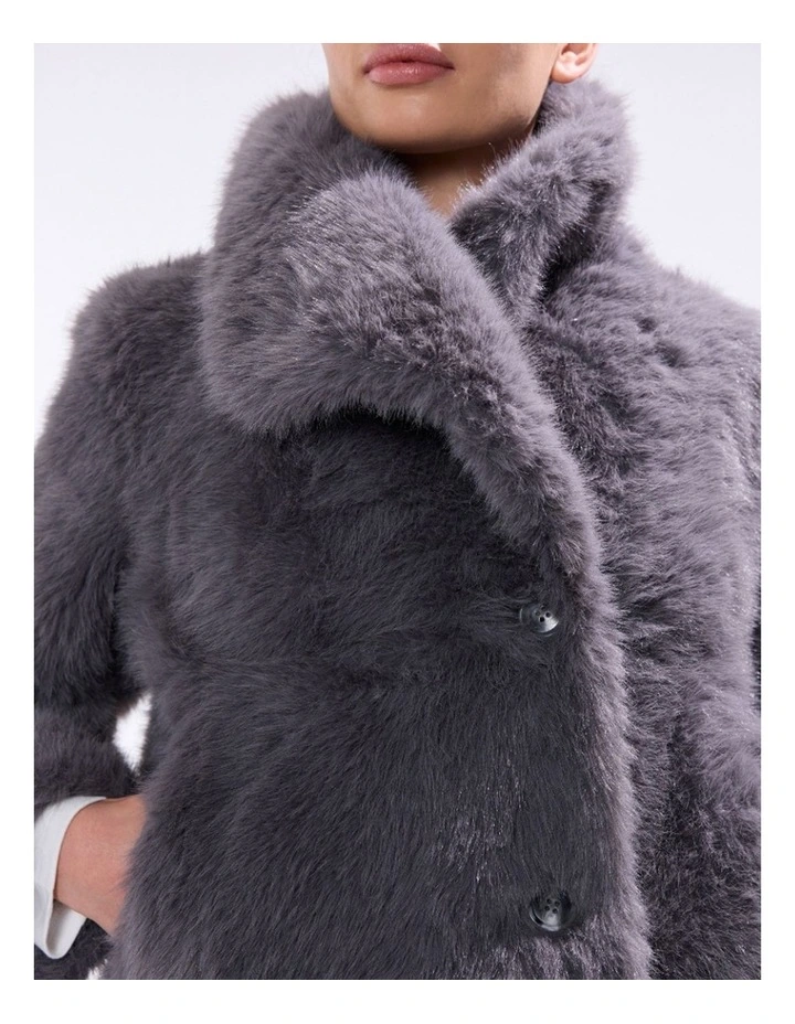 Mustang Faux Fur Jacket in Blue Silver image 3