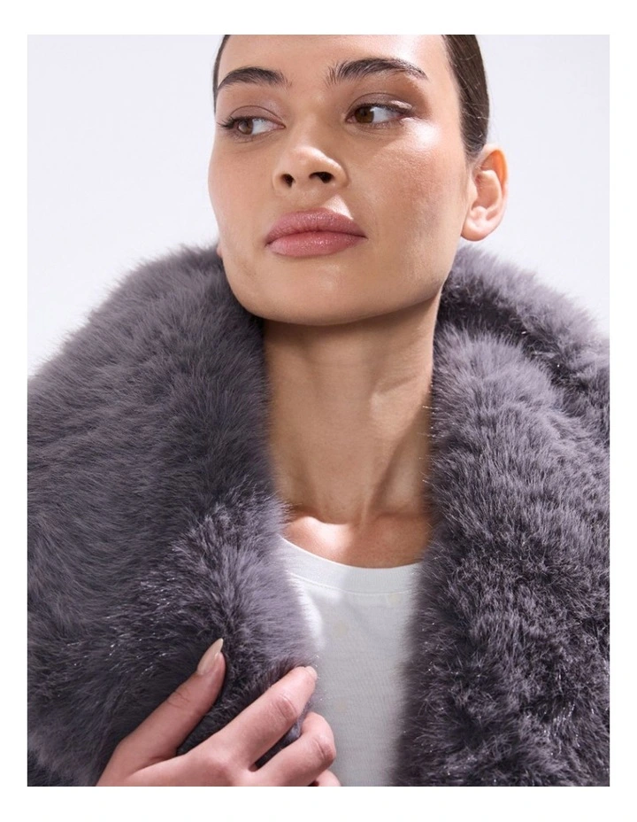 Mustang Faux Fur Jacket in Blue Silver image 4