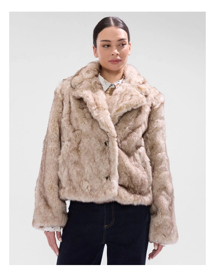 Debra Faux Fur Jacket in Light Biscuit image 1