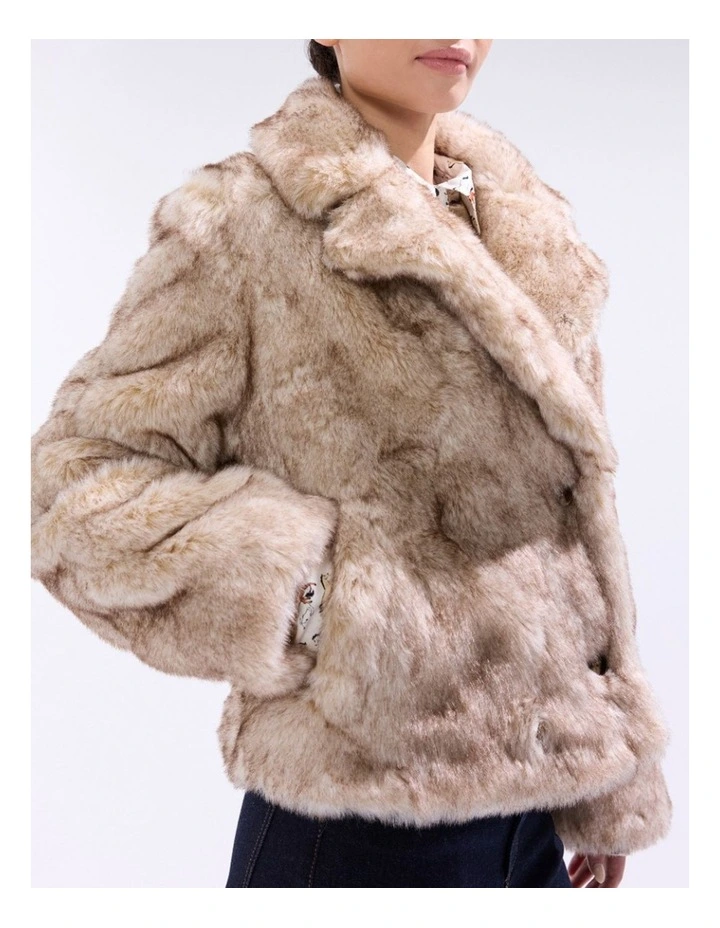 Debra Faux Fur Jacket in Light Biscuit image 2