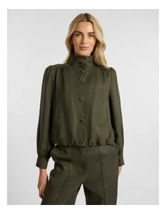 Ashley Funnel Neck Jacket in Dark Khaki