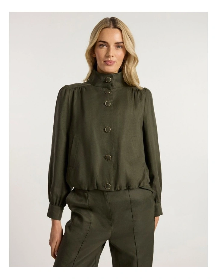 Ashley Funnel Neck Jacket in Dark Khaki image 2