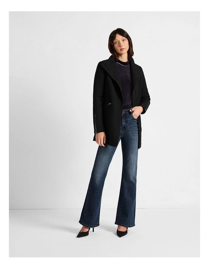 Rose Felted Wool Coat in Black image 2
