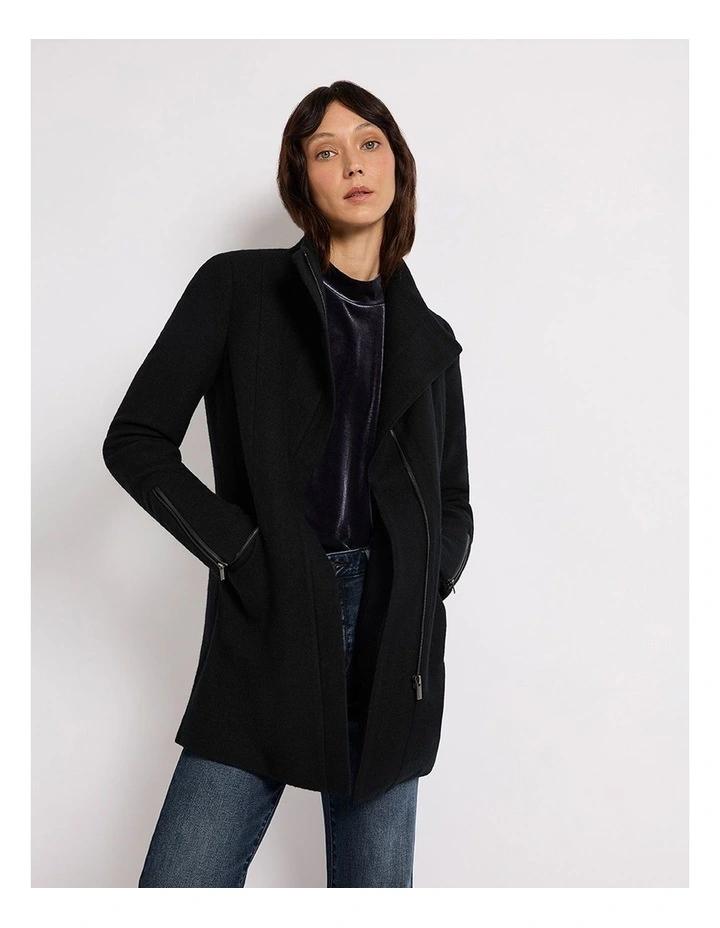 Rose Felted Wool Coat in Black image 2