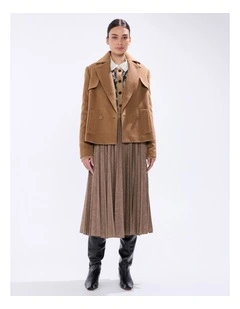 Skyler Cropped Trench Coat in Camel