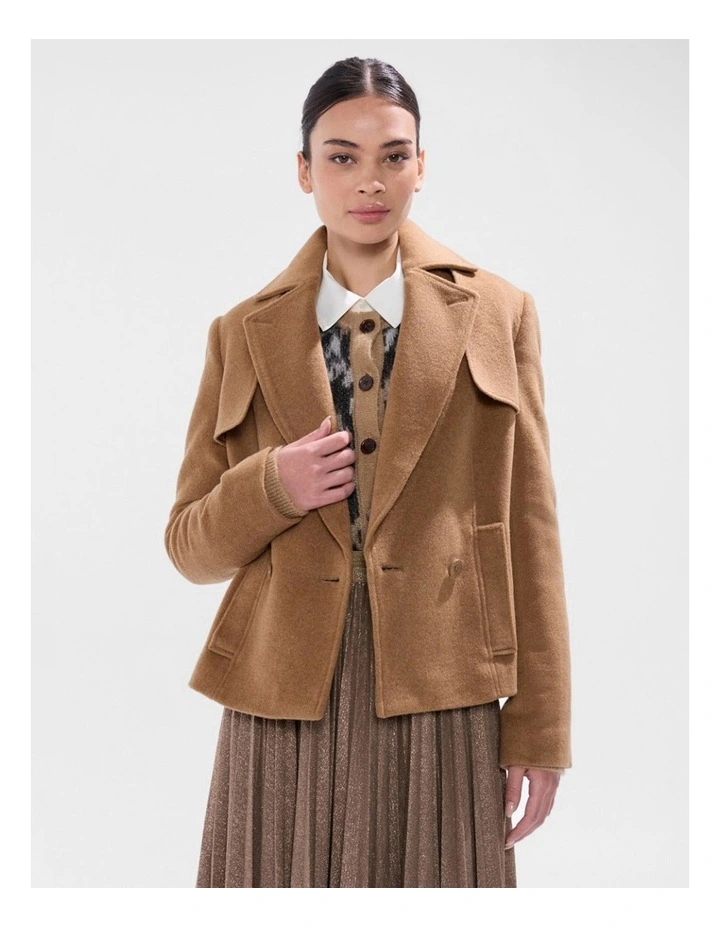 Skyler Cropped Trench Coat in Camel image 2
