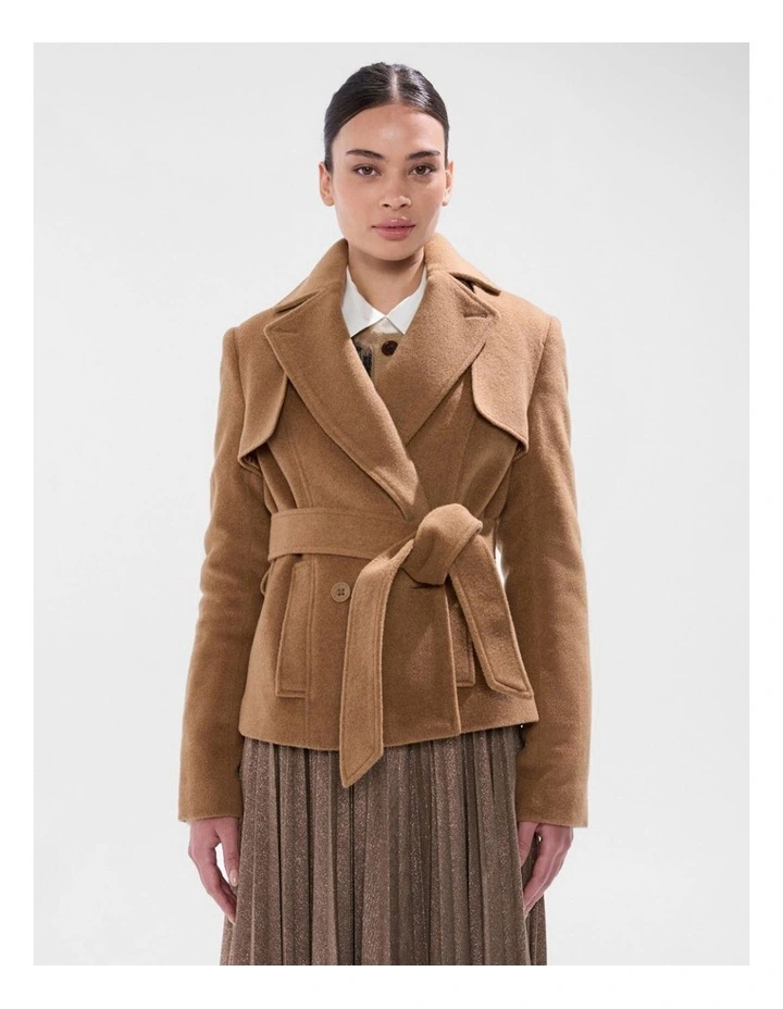 Skyler Cropped Trench Coat in Camel image 3