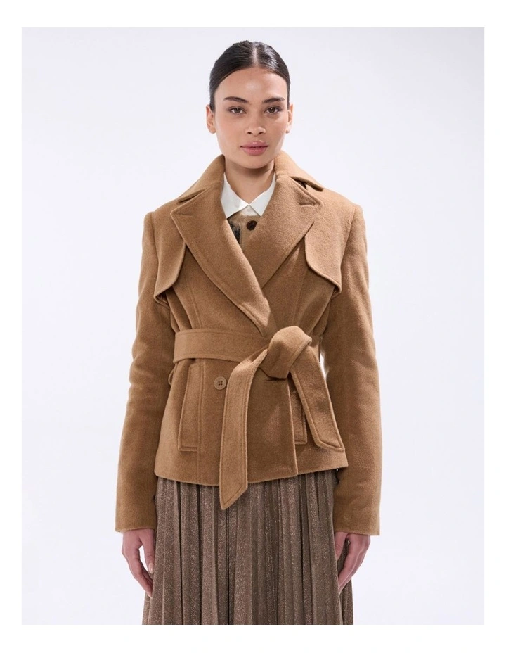 Skyler Cropped Trench Coat in Camel image 3