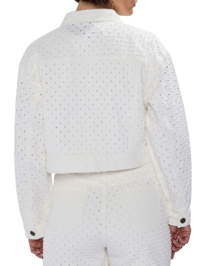 Mako Embroidered Denim Jacket in Ivory image 4