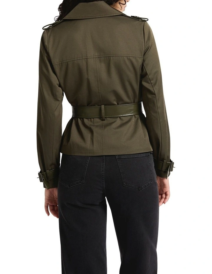 Jones Short Trench Jacket in Borneo Green image 3