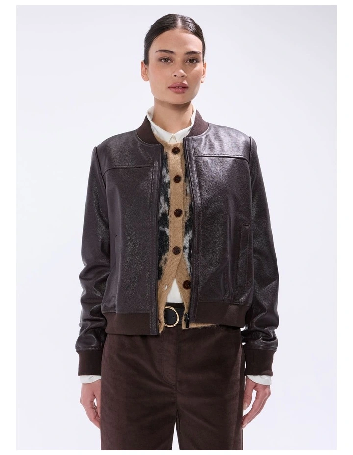 Collette Leather Bomber in Espresso image 2