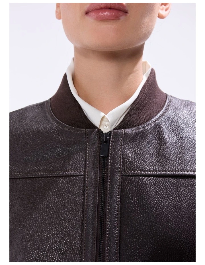 Collette Leather Bomber in Espresso image 3