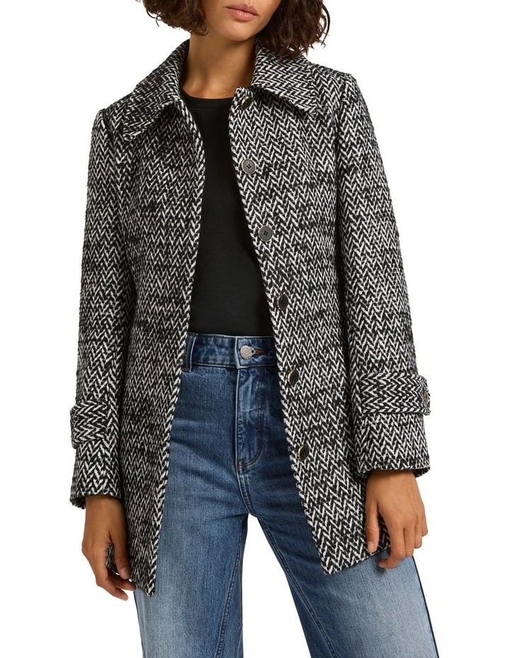 Henley Wool Blend Coat in Black/White image 1