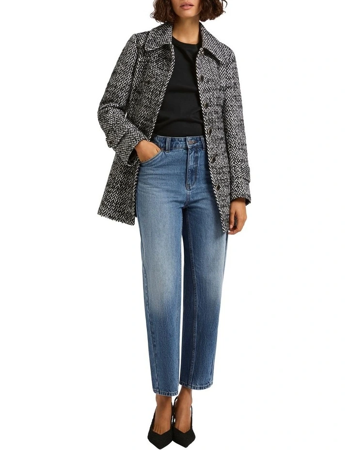 Henley Wool Blend Coat in Black/White image 3