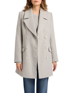 Elsa Wool Blend Twill Coat in Concrete Grey
