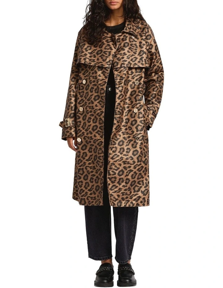 Wild Out Trench Coat in Brown Multi image 1