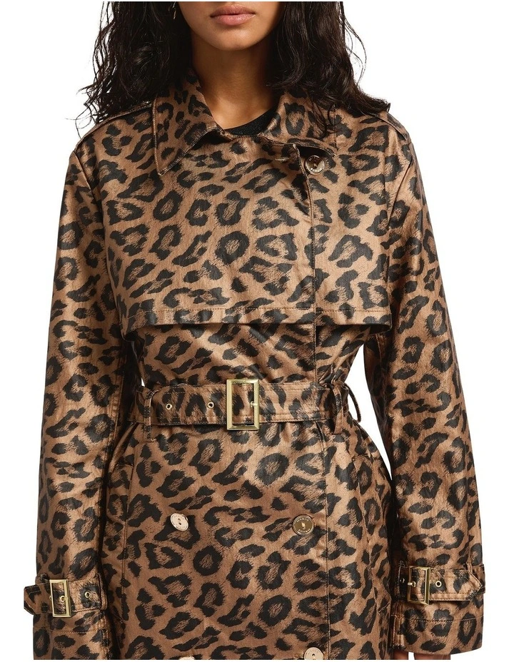 Wild Out Trench Coat in Brown Multi image 3