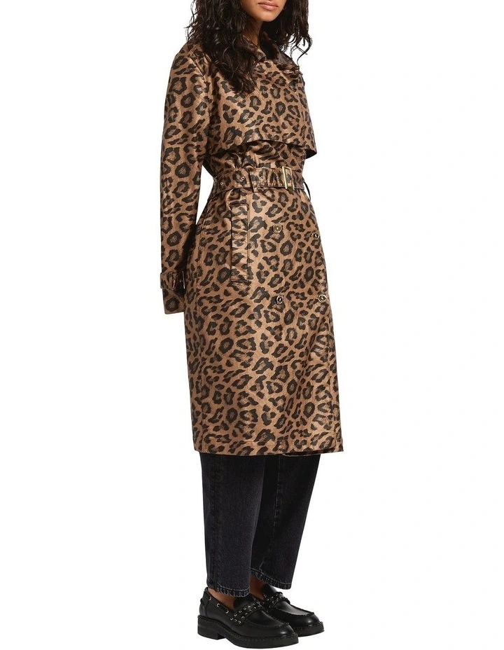 Wild Out Trench Coat in Brown Multi image 4