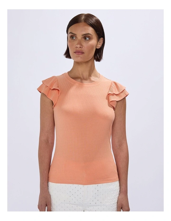 Lilly Ruffle Rib Tank in Coral image 2