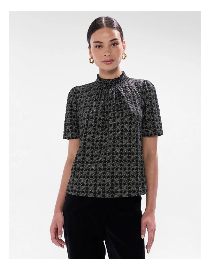 Cece Houndstooth Top in Black Multi image 1