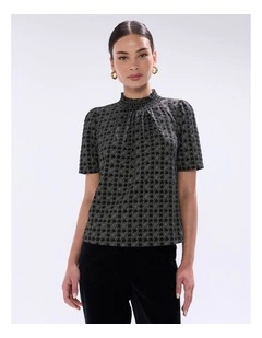 Cece Houndstooth Top in Black Multi