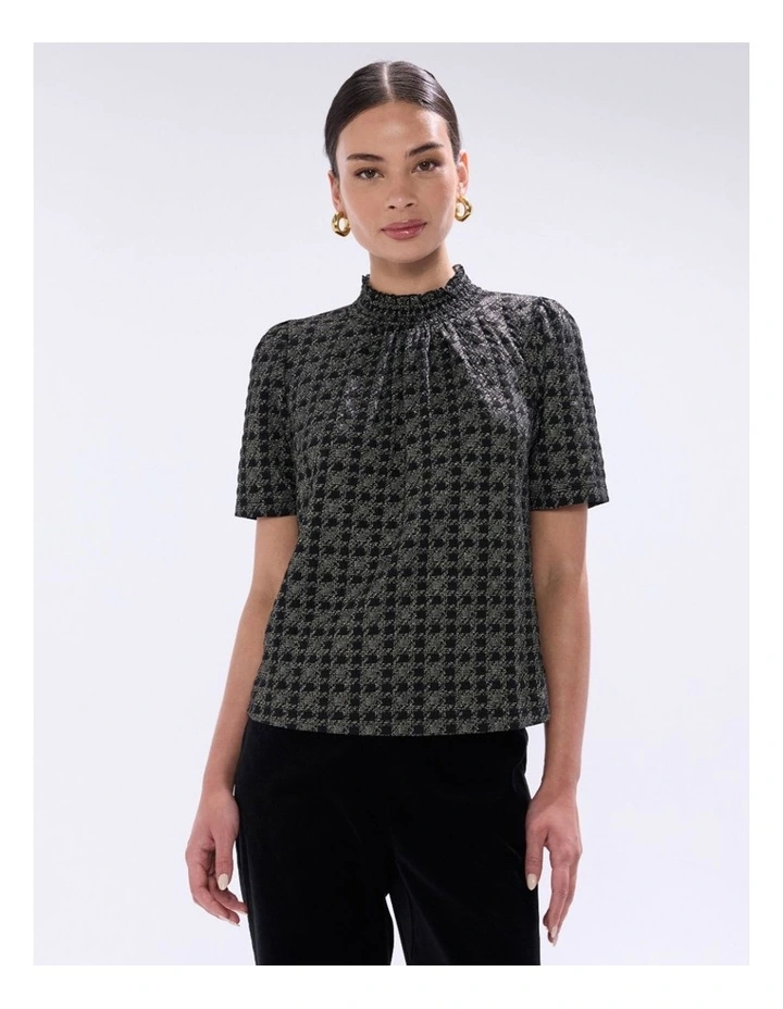 Cece Houndstooth Top in Black Multi image 1
