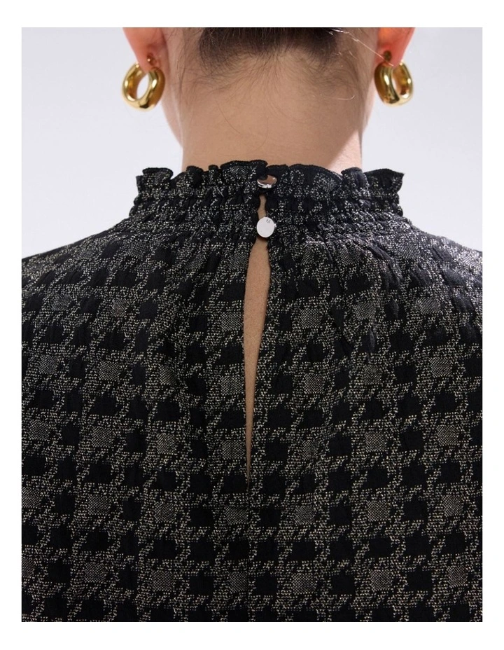 Cece Houndstooth Top in Black Multi image 2
