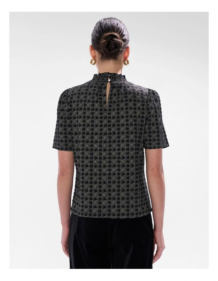Cece Houndstooth Top in Black Multi image 3