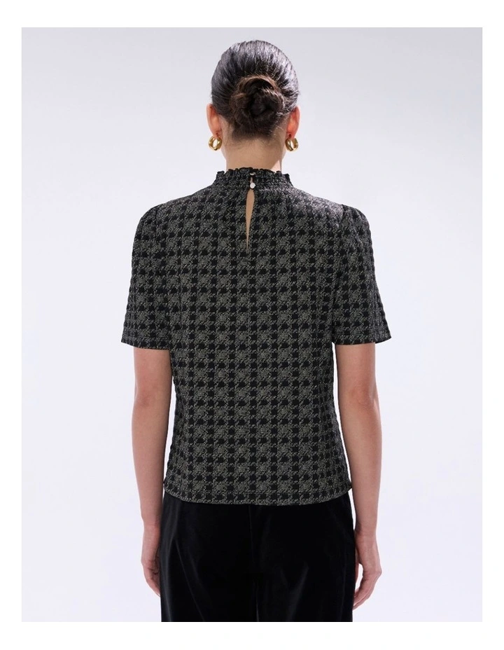 Cece Houndstooth Top in Black Multi image 3