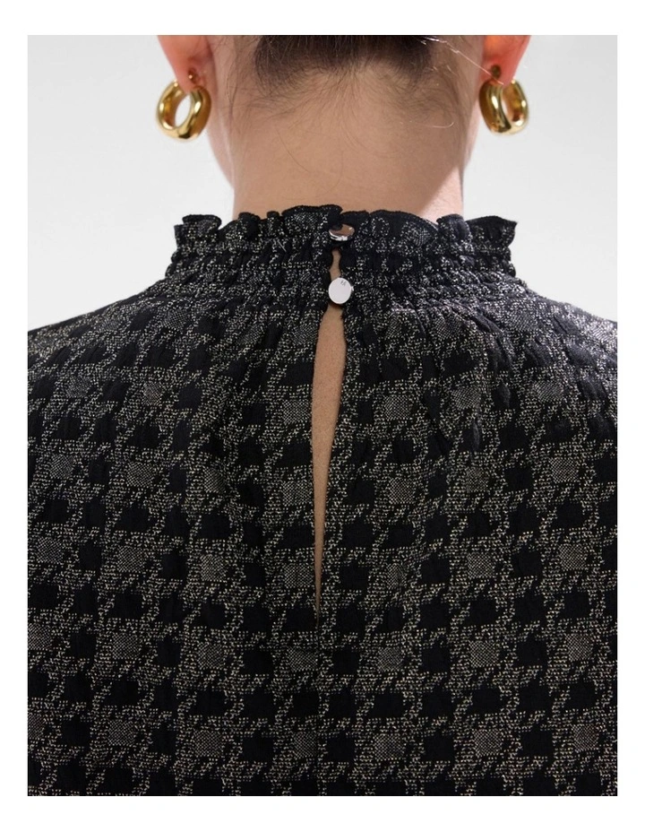 Cece Houndstooth Top in Black Multi image 4